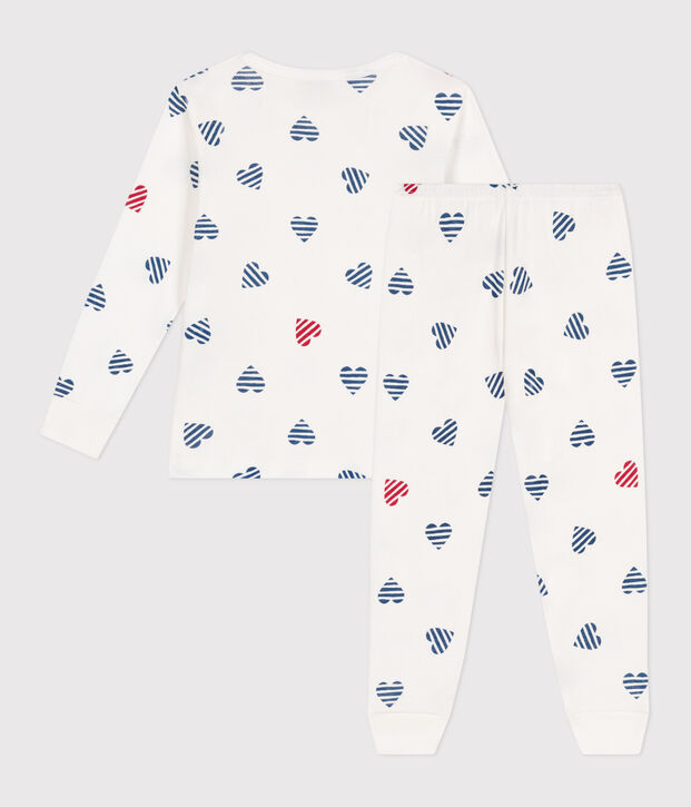 Pijama infantil de manga larga de algod&oacute;n con estampado de corazones blanco/multicolor