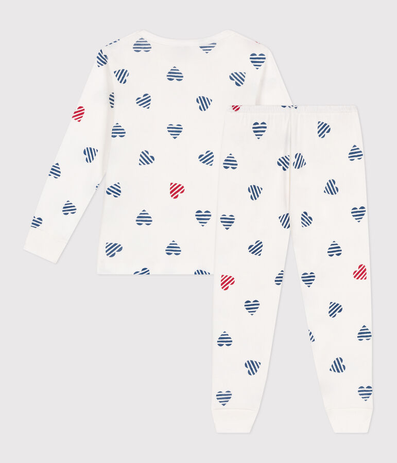 Pijama infantil de manga larga de algod&oacute;n con estampado de corazones blanco/multicolor