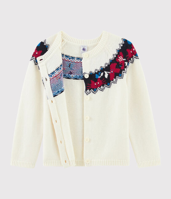 Cárdigan de lana y algodón para niña blanco MARSHMALLOW/blanco MULTICO