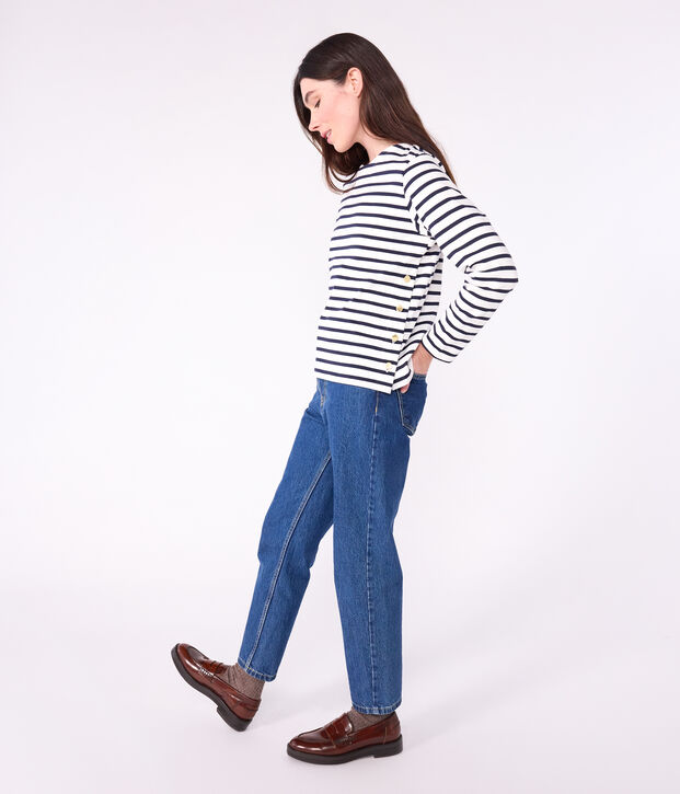 Marinera de algod&oacute;n para mujer blanco/azul