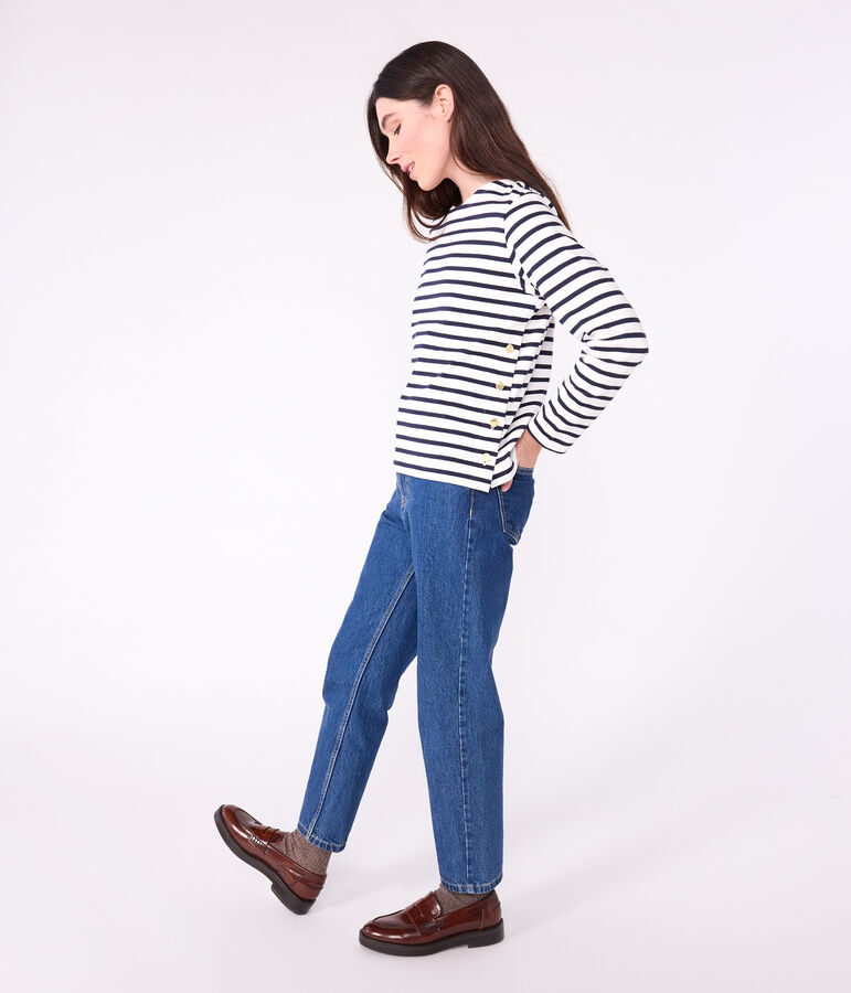 Marinera de algod&oacute;n para mujer blanco/azul