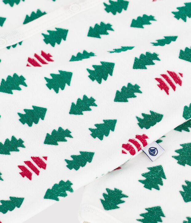 Pijama de terciopelo con estampado de abetos para beb&eacute; blanco/multicolor
