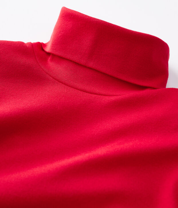 Camiseta de cuello alto emblem&aacute;tica de algod&oacute;n de mujer rojo