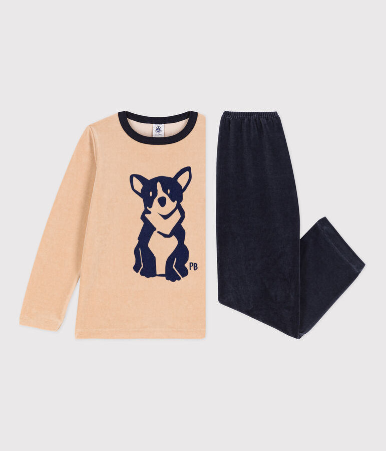 Pijama de terciopelo para ni&ntilde;o beige/multicolor