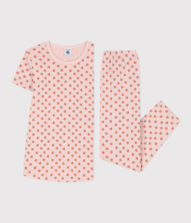 Pijama de manga corta de algod&oacute;n para ni&ntilde;a rosa/multicolor