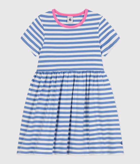 Vestido de manga corta de algodón a rayas para niña GAULOISE/ MARSHMALLOW