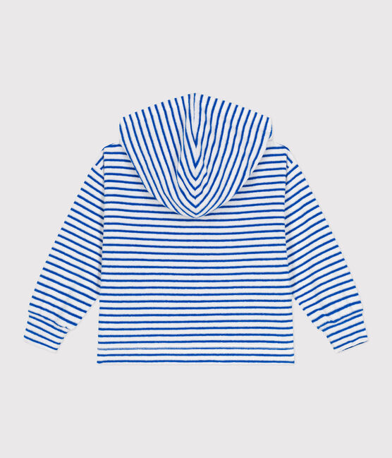 Sudadera infantil unisex de rizo de algodón a rayas con capucha azul MARSHMALLOW/ PORCELANA