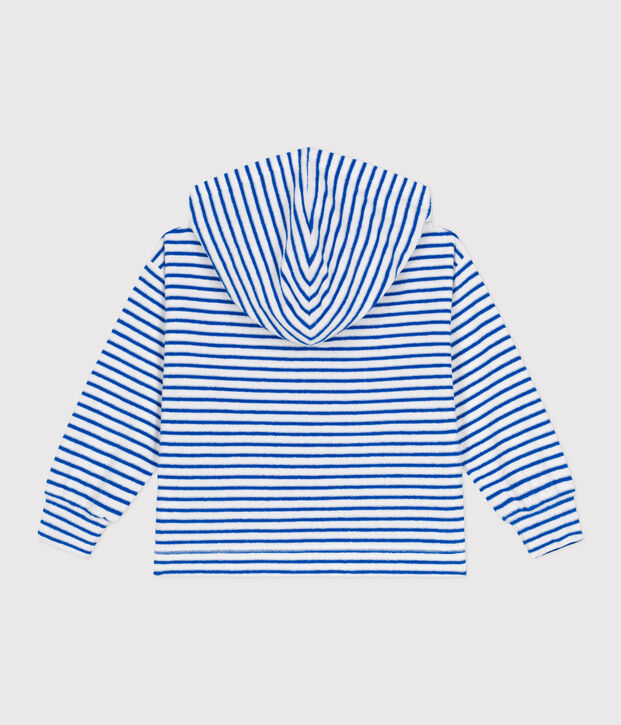 Sudadera infantil unisex de rizo de algod&oacute;n a rayas con capucha azul/azul