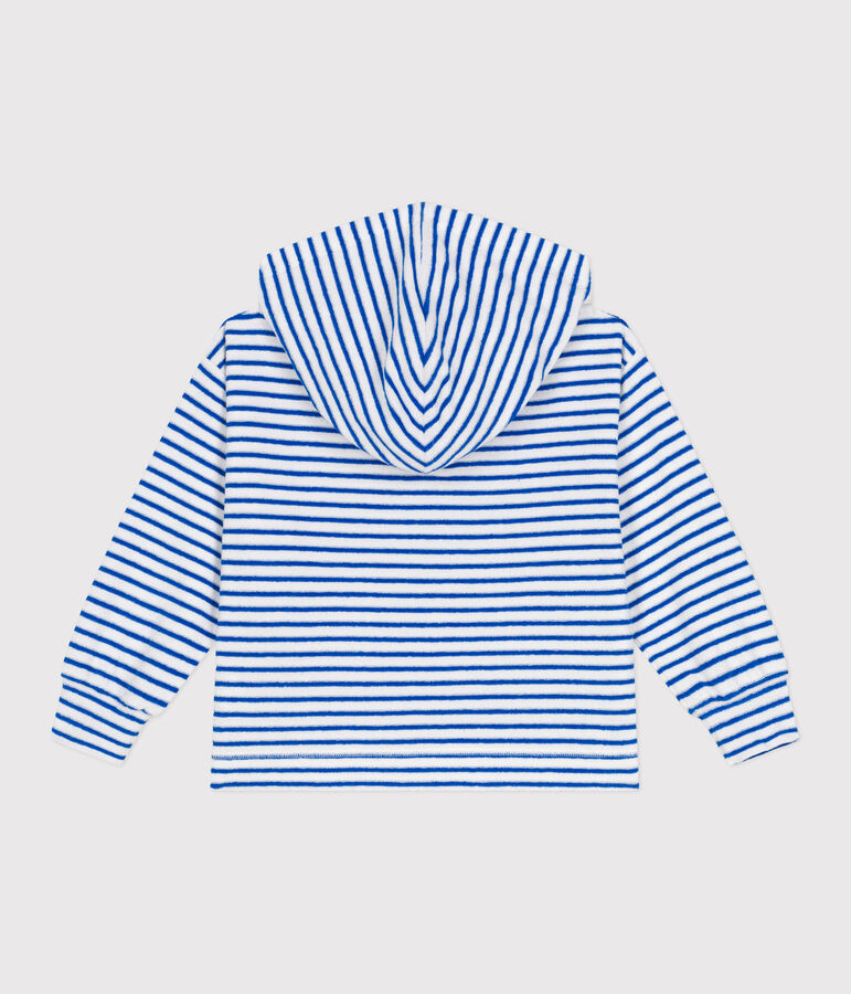 Sudadera infantil unisex de rizo de algod&oacute;n a rayas con capucha blanco/azul