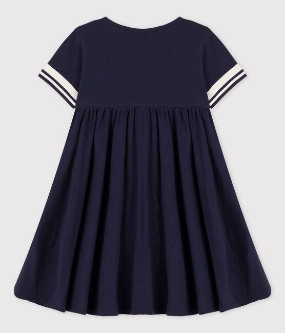 Vestido de manga corta de algodón orgánico de niña azul SMOKING