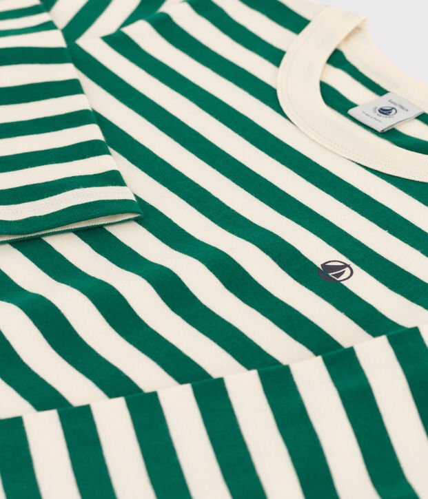 Camiseta de algod&oacute;n de manga larga de ni&ntilde;o verde/crudo