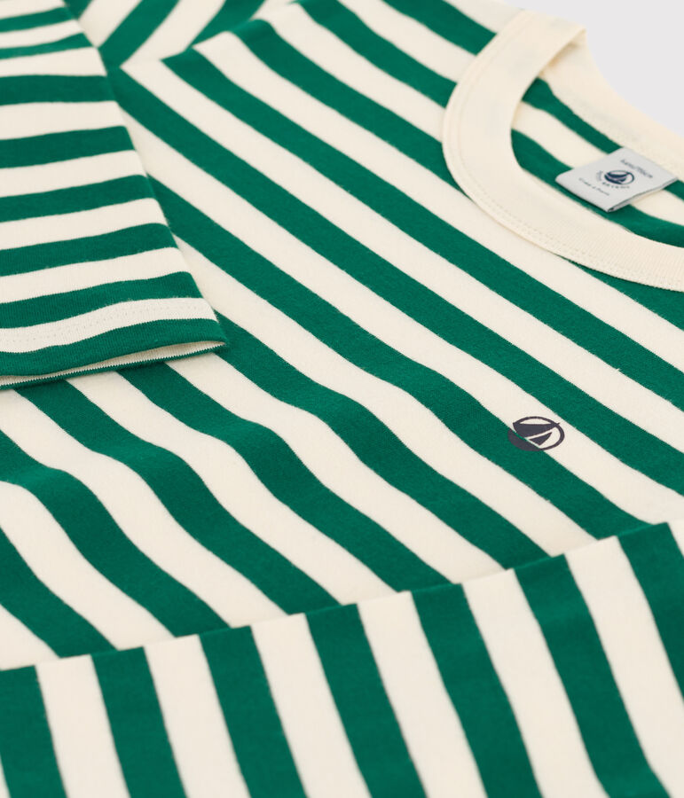 Camiseta de algod&oacute;n de manga larga de ni&ntilde;o verde/crudo