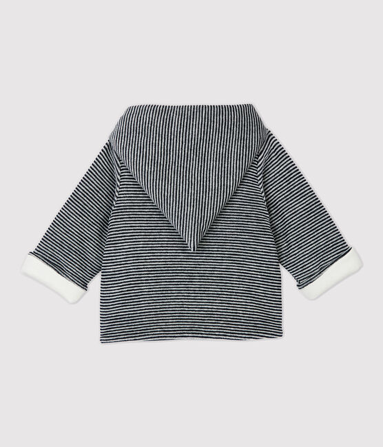Chaqueta a rayas con capucha de bebé de terciopelo de algodón orgánico blanco MARSHMALLOW/azul SMOKING