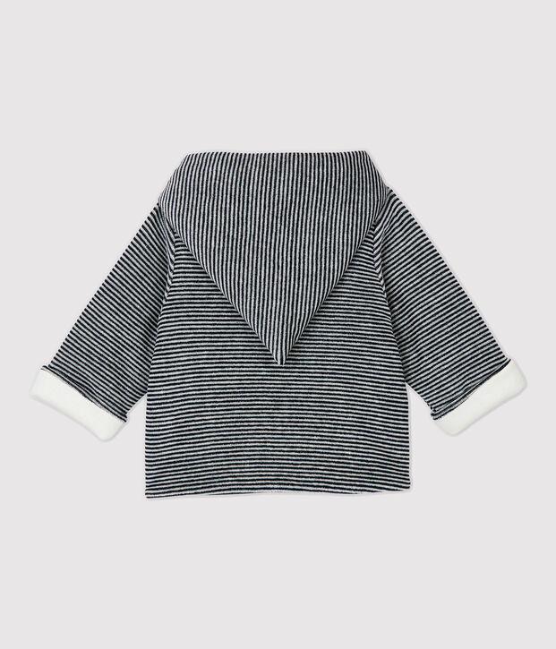 Chaqueta a rayas con capucha de beb&eacute; de terciopelo de algod&oacute;n org&aacute;nico blanco/azul