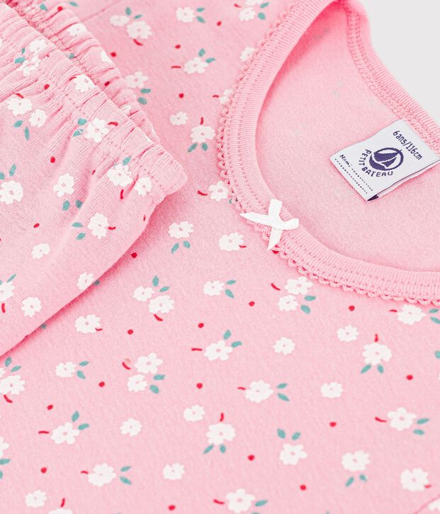 Pijama infantil de algod&oacute;n de manga corta y pierna larga con estampado rosa/multicolor