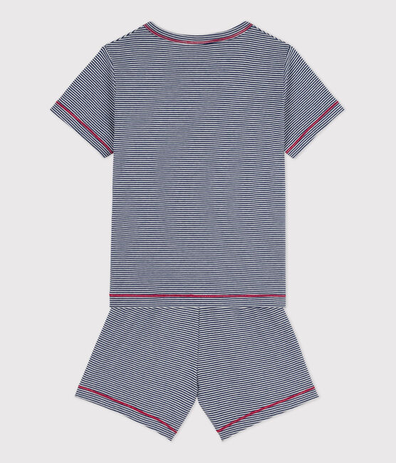 Pijama corto de algodón milrayas para niño azul MEDIEVAL/blanco MARSHMALLOW