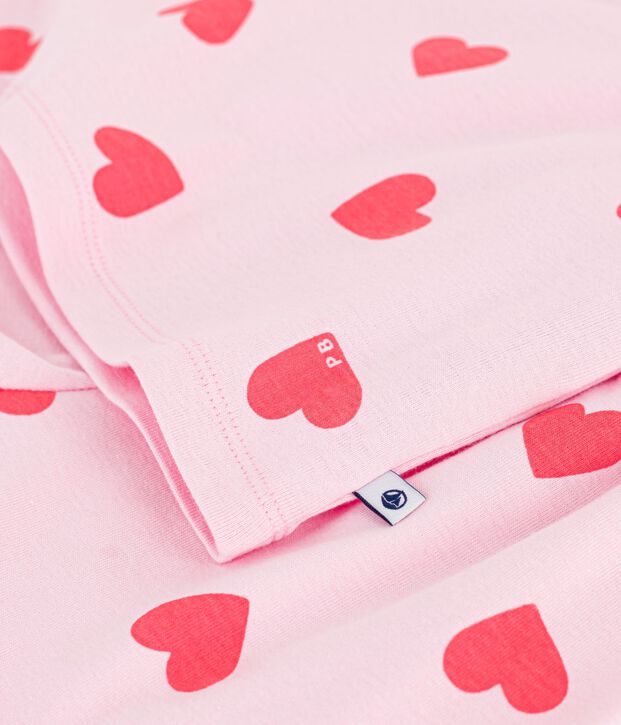 Pijama corto infantil de algod&oacute;n con estampado de corazones rosa/naranja