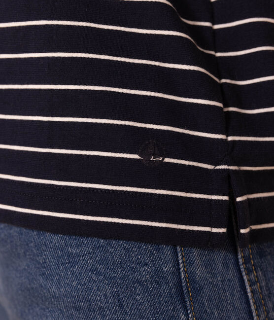 Camiseta LE BOXY de algodón para mujer azul SMOKING/blanco MARSHMALLOW