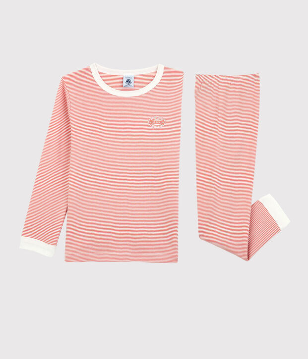 Pijama milrayas de algod&oacute;n org&aacute;nico infantil unisex rosa/blanco