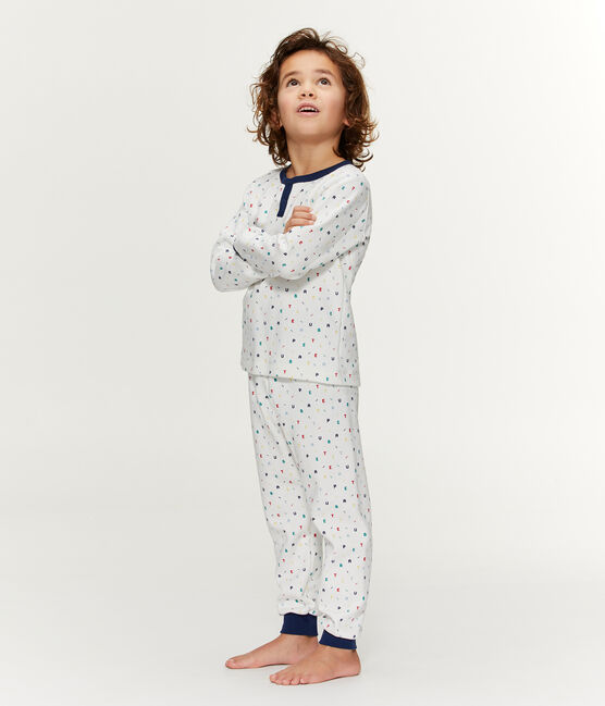 Pijama de felpa con talle alto para niño blanco MARSHMALLOW/blanco MULTICO