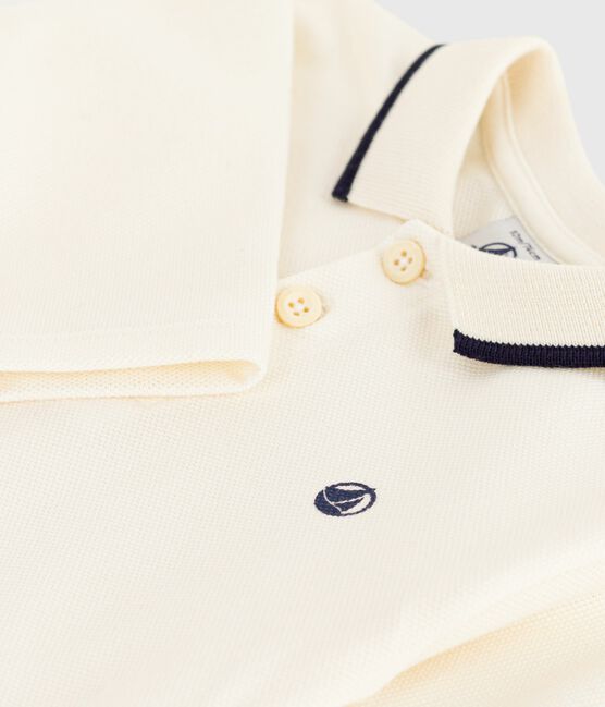 Polo liso de manga larga de algodón para bebé crudo MILK
