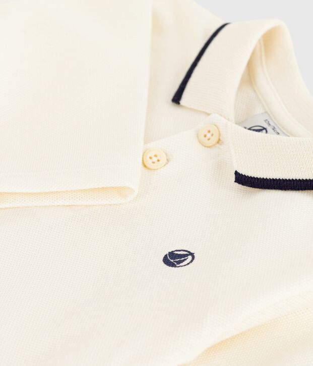 Polo liso de manga larga de algod&oacute;n para beb&eacute; MILK
