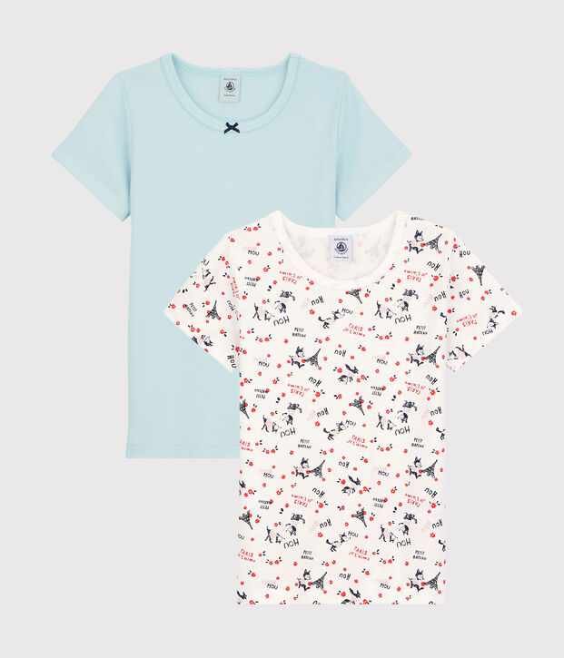 Juego de 2 camisetas de manga corta con estampado de Par&iacute;s de ni&ntilde;a de algod&oacute;n org&aacute;nico multicolor