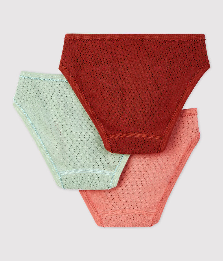 Juego de 3 braguitas lisas caladas de algod&oacute;n de ni&ntilde;a multicolor