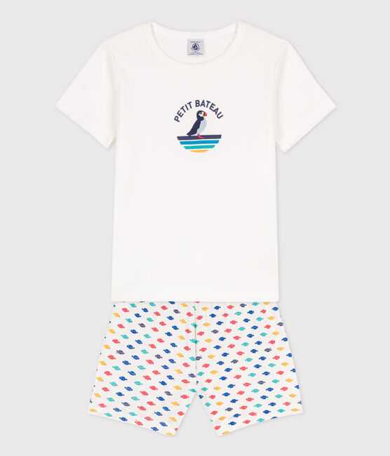 Pijama corto de algodón con animales marinos para niño blanco MARSHMALLOW/blanco MULTICO