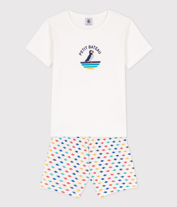 Pijama corto de algod&oacute;n con animales marinos para ni&ntilde;o blanco/multicolor