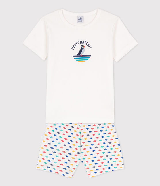 Pijama corto de algodón con animales marinos para niño blanco MARSHMALLOW/blanco MULTICO