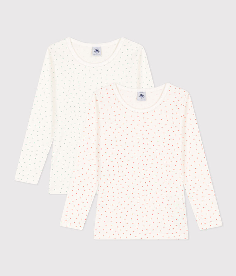 Juego de 2 camisetas de manga larga de algod&oacute;n con coraz&oacute;n para ni&ntilde;a multicolor