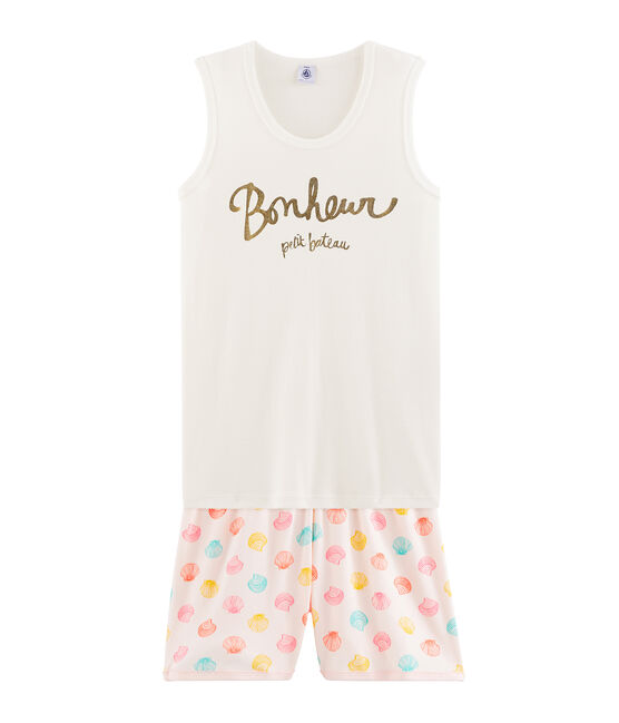 Pijama corto de punto para chica rosa FLEUR/blanco MULTICO