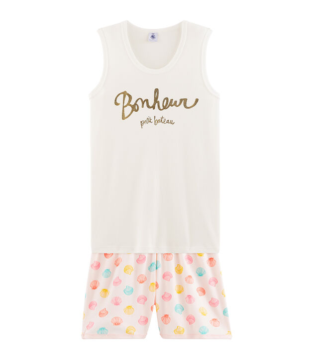 Pijama corto de punto para chica rosa/multicolor