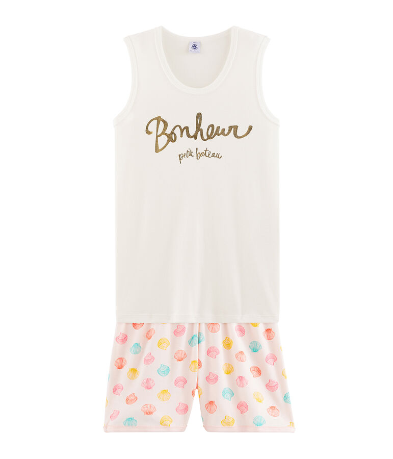 Pijama corto de punto para chica rosa/multicolor