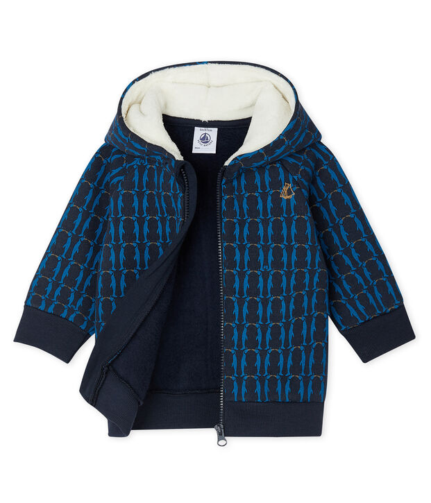 Sudadera con capucha de mulet&oacute;n estampada y forro de sherpa para beb&eacute; ni&ntilde;o azul/multicolor