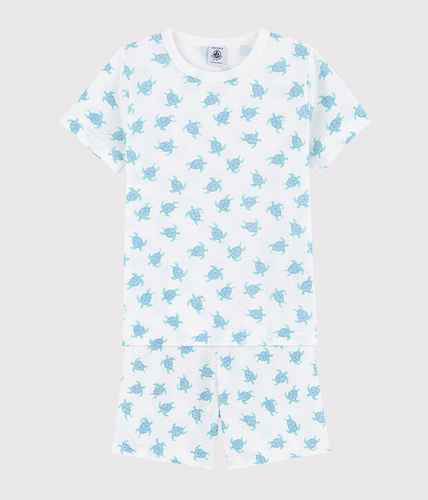 Pijama corto con estampado de tortugas de algod&oacute;n ultra-ligero de ni&ntilde;o/ni&ntilde;a blanco/multicolor