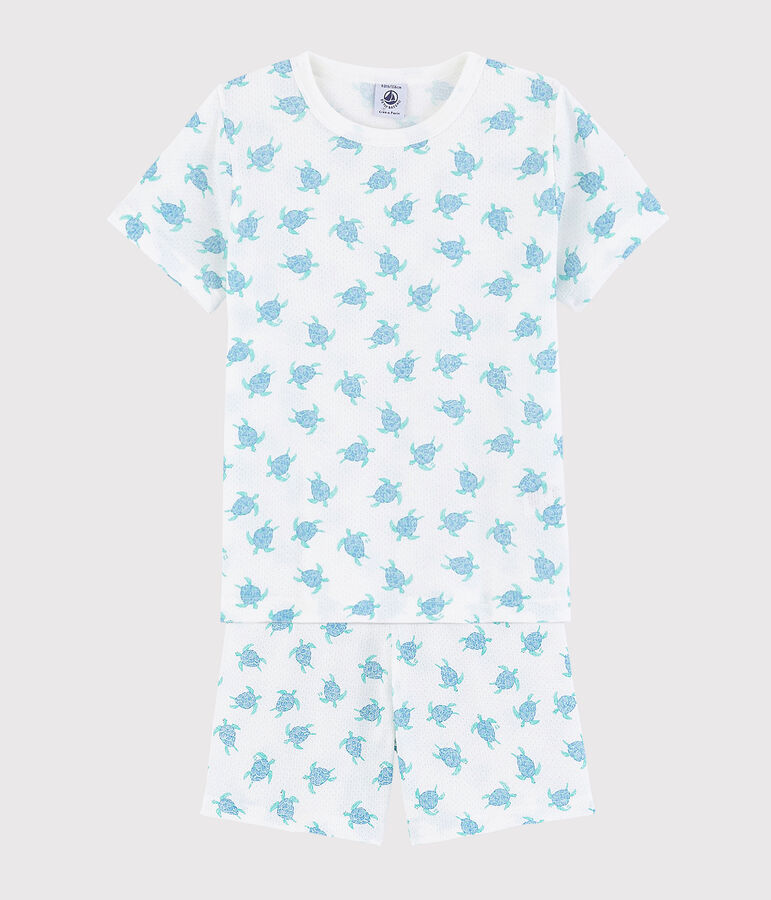 Pijama corto con estampado de tortugas de algod&oacute;n ultra-ligero de ni&ntilde;o/ni&ntilde;a blanco/multicolor