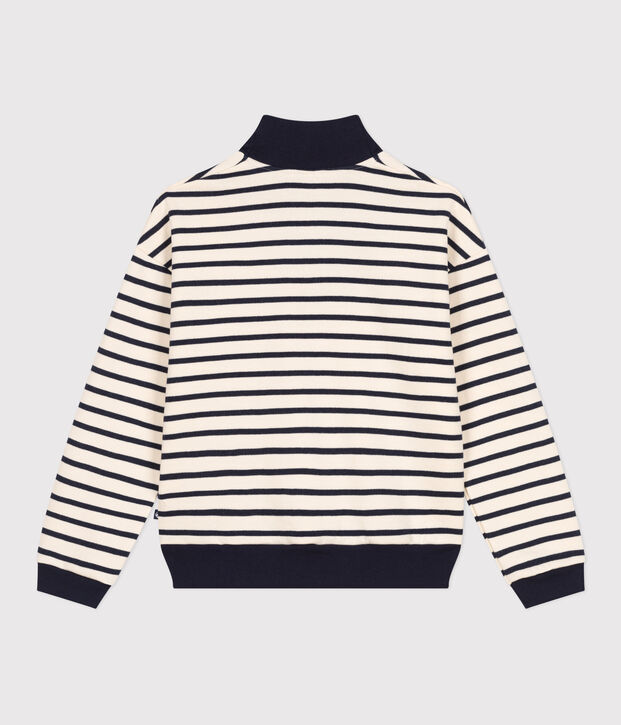 Sudadera de felpa cepillada con cremallera en el cuello para mujer crudo/azul