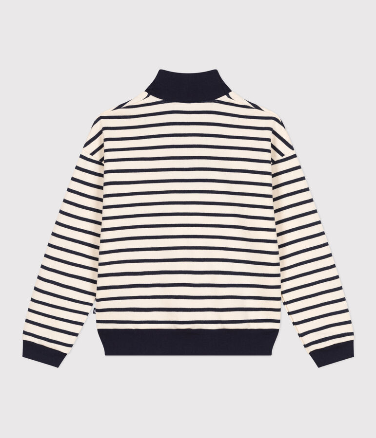 Sudadera de felpa cepillada con cremallera en el cuello para mujer crudo/azul