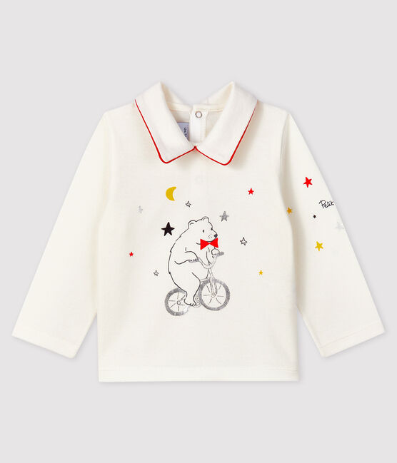 Camiseta con cuello de polo para bebé niño blanco MARSHMALLOW
