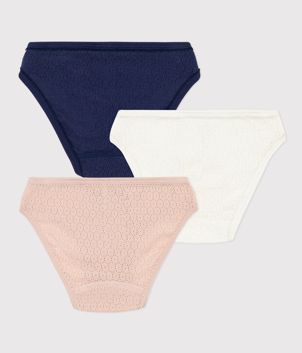 Juego de 3 braguitas lisas de algod&oacute;n calado para ni&ntilde;a multicolor