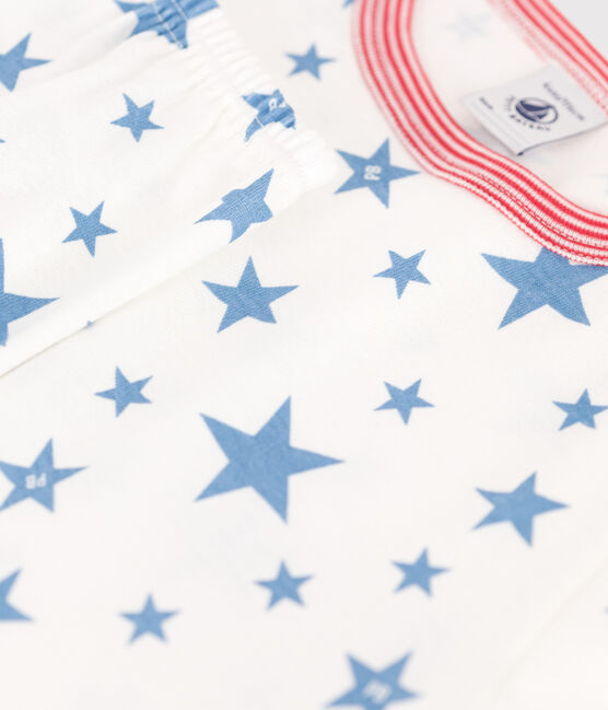 Pijama infantil de algodón con estampado de estrellas blanco MARSHMALLOW/azul ALASKA