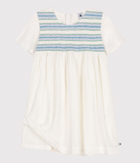 Vestido infantil de algodón de manga corta blanco ECUME