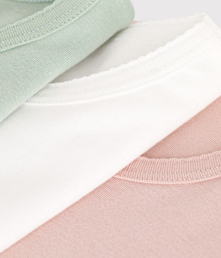 Juego de 3 camisetas infantiles lisas de algod&oacute;n de manga corta multicolor