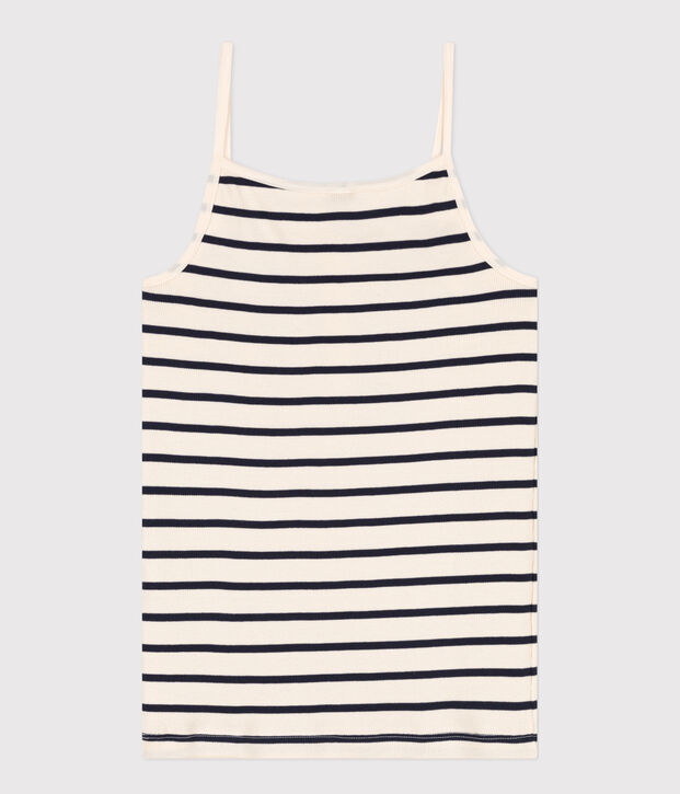 Camiseta de tirantes de algod&oacute;n para mujer crudo/azul