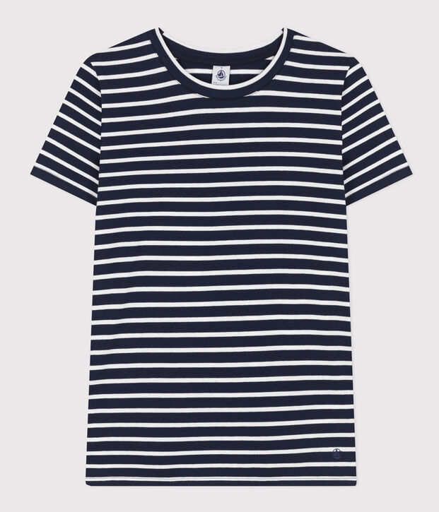 Camiseta LA RECTA de algod&oacute;n con cuello redondo para mujer azul/blanco