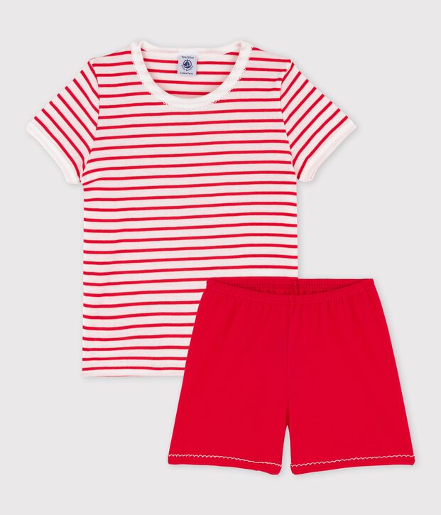 Pijama corto a rayas de algod&oacute;n de ni&ntilde;a blanco/multicolor