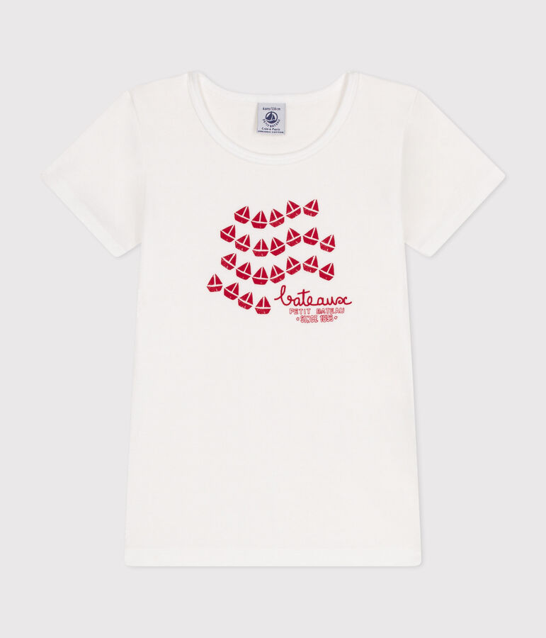 Camiseta infantil de manga corta de algod&oacute;n blanco