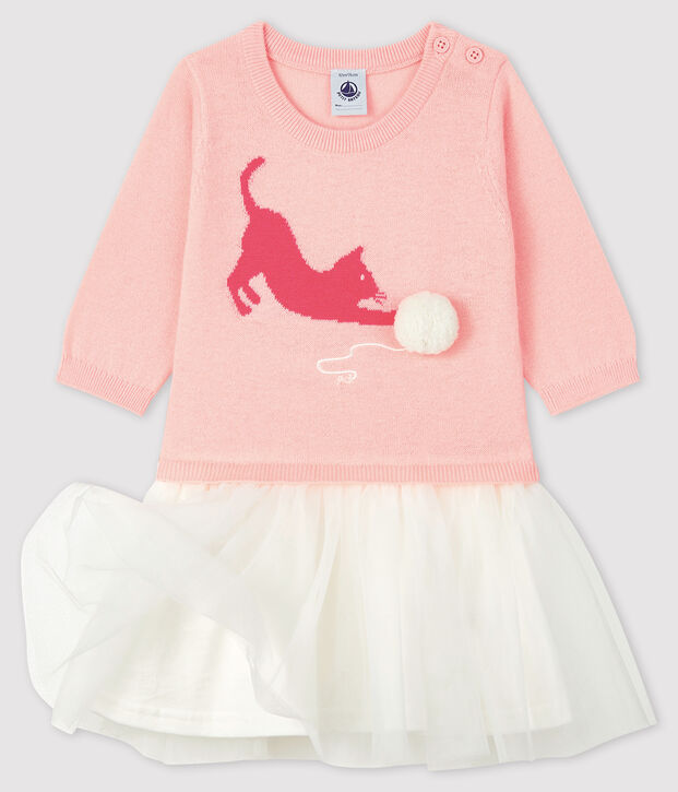 Vestido de manga larga para beb&eacute; ni&ntilde;a rosa